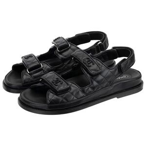 CHANEL Black Leather Dad Sandals